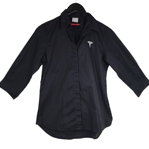 Tesla Motors Women's Black 3/4 Sleeve Button up Shirt